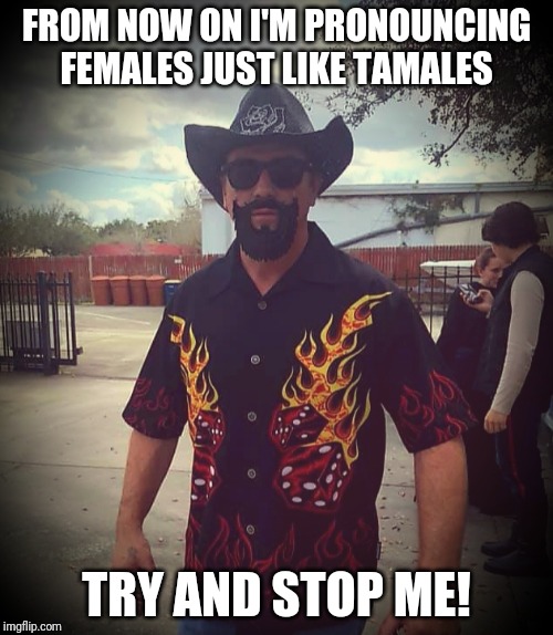 Vegas Cowboy | FROM NOW ON I'M PRONOUNCING FEMALES JUST LIKE TAMALES; TRY AND STOP ME! | image tagged in las vegas | made w/ Imgflip meme maker