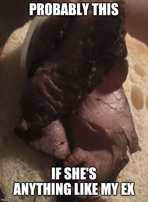 Roast beef | PROBABLY THIS IF SHE'S ANYTHING LIKE MY EX | image tagged in roast beef | made w/ Imgflip meme maker
