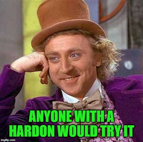 Creepy Condescending Wonka Meme | ANYONE WITH A HARDON WOULD TRY IT | image tagged in memes,creepy condescending wonka | made w/ Imgflip meme maker