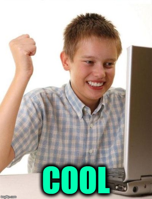 First Day On The Internet Kid Meme | COOL | image tagged in memes,first day on the internet kid | made w/ Imgflip meme maker