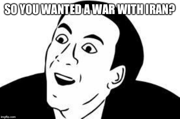 Nick Cage rage | SO YOU WANTED A WAR WITH IRAN? | image tagged in nick cage rage | made w/ Imgflip meme maker