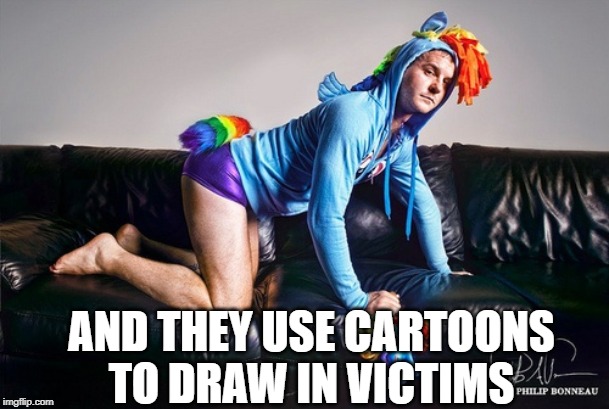 Bronies for Clinton | AND THEY USE CARTOONS TO DRAW IN VICTIMS | image tagged in bronies for clinton | made w/ Imgflip meme maker