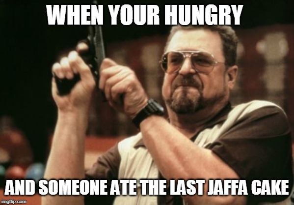 Am I The Only One Around Here Meme | WHEN YOUR HUNGRY; AND SOMEONE ATE THE LAST JAFFA CAKE | image tagged in memes,am i the only one around here | made w/ Imgflip meme maker