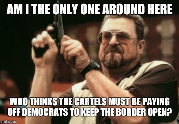 Am I The Only One Around Here | AM I THE ONLY ONE AROUND HERE; WHO THINKS THE CARTELS MUST BE PAYING OFF DEMOCRATS TO KEEP THE BORDER OPEN? | image tagged in memes,am i the only one around here | made w/ Imgflip meme maker