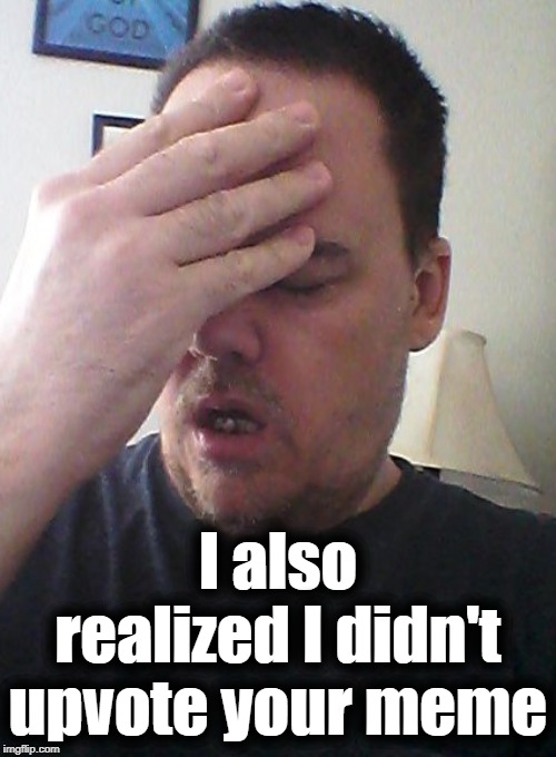 face palm | I also realized I didn't upvote your meme | image tagged in face palm | made w/ Imgflip meme maker