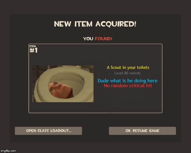 What? You got a problem with my level 80 weirdo? | A Scout in your toilets; Level 80 weirdo; Dude what is he doing here; No random critical hit | image tagged in you got tf2 shit | made w/ Imgflip meme maker