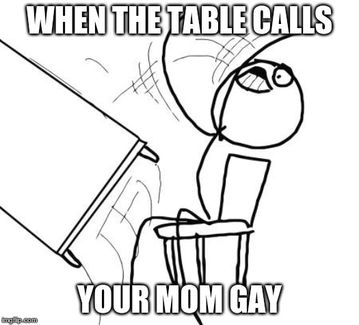 Table Flip Guy Meme | WHEN THE TABLE CALLS; YOUR MOM GAY | image tagged in memes,table flip guy | made w/ Imgflip meme maker