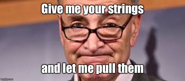 Chuck Shumer | Give me your strings and let me pull them | image tagged in chuck shumer | made w/ Imgflip meme maker