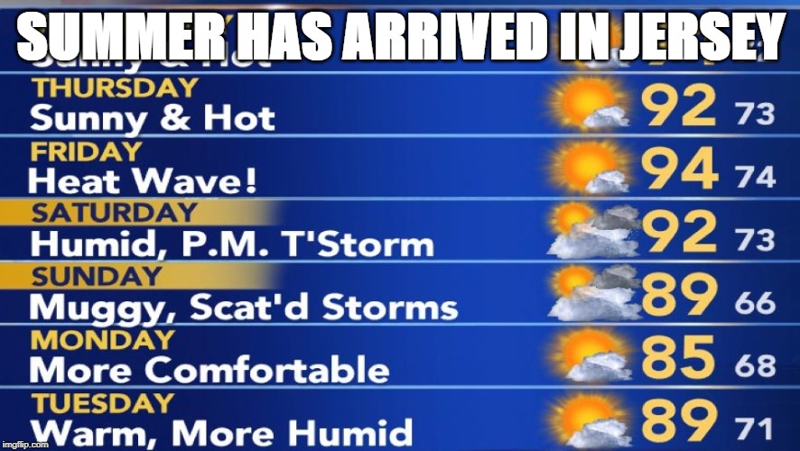 Summer in NJ | SUMMER HAS ARRIVED IN JERSEY | image tagged in nj,u r home realty,lisa payne,dave griswold,new jersey memory page | made w/ Imgflip meme maker