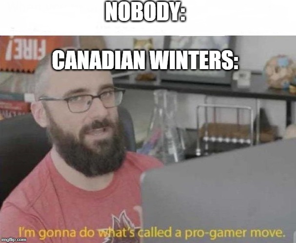 Pro Gamer move | NOBODY:
 
CANADIAN WINTERS: | image tagged in pro gamer move | made w/ Imgflip meme maker