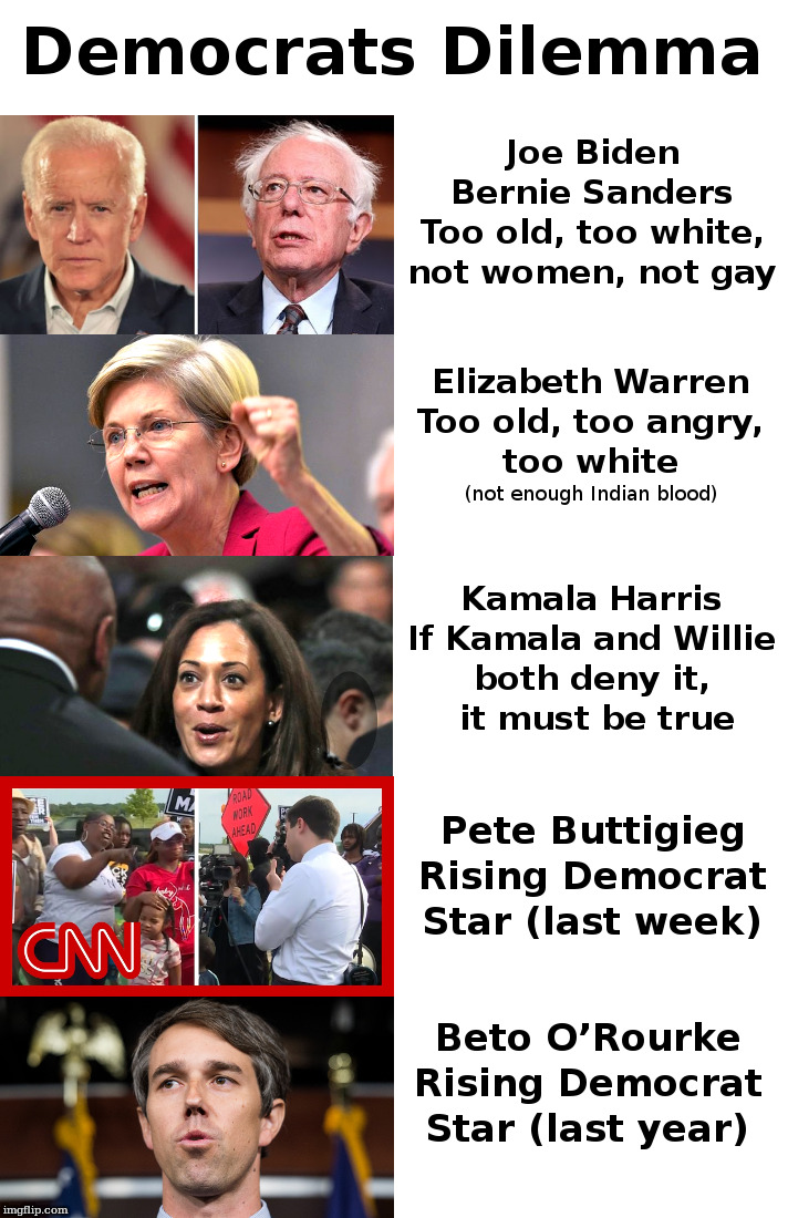 Democrats Dilemma | image tagged in democrats,debates,creepy joe biden,crazy bernie,fauxcahontas,kamala harris | made w/ Imgflip meme maker