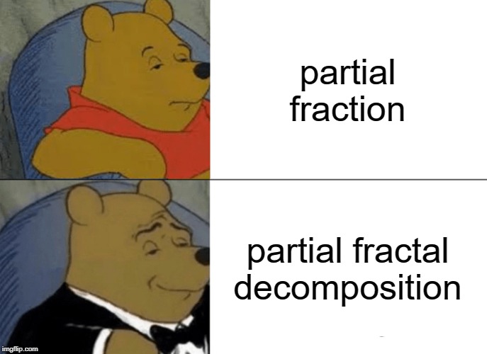 Tuxedo Winnie The Pooh Meme | partial fraction; partial fractal decomposition | image tagged in memes,tuxedo winnie the pooh | made w/ Imgflip meme maker