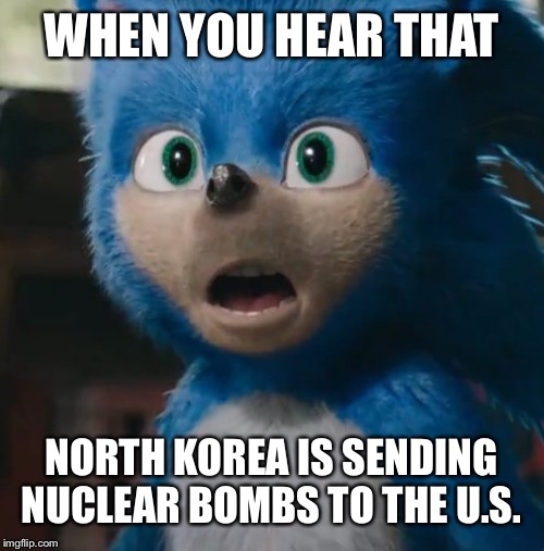 Sonic Movie | WHEN YOU HEAR THAT; NORTH KOREA IS SENDING NUCLEAR BOMBS TO THE U.S. | image tagged in sonic movie | made w/ Imgflip meme maker