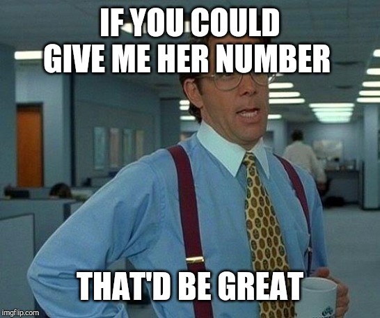 That Would Be Great Meme | IF YOU COULD GIVE ME HER NUMBER THAT'D BE GREAT | image tagged in memes,that would be great | made w/ Imgflip meme maker
