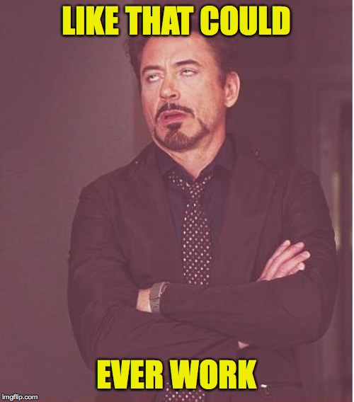 Face You Make Robert Downey Jr Meme | LIKE THAT COULD EVER WORK | image tagged in memes,face you make robert downey jr | made w/ Imgflip meme maker