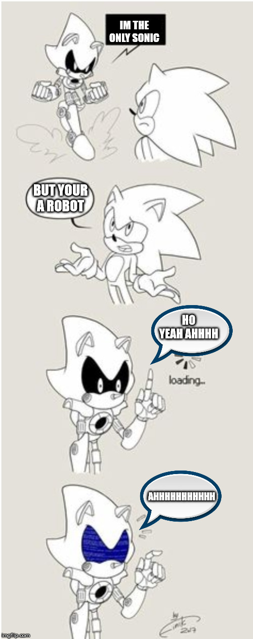Sonic Comic thingy | IM THE ONLY SONIC; BUT YOUR A ROBOT; HO YEAH AHHHH; AHHHHHHHHHHH | image tagged in sonic comic thingy | made w/ Imgflip meme maker