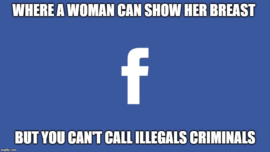 Facebook | WHERE A WOMAN CAN SHOW HER BREAST; BUT YOU CAN'T CALL ILLEGALS CRIMINALS | image tagged in facebook | made w/ Imgflip meme maker