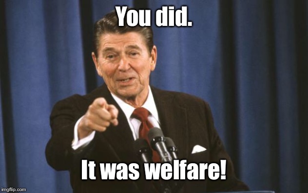 Ronald Reagan | You did. It was welfare! | image tagged in ronald reagan | made w/ Imgflip meme maker