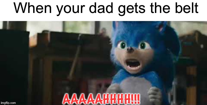 The Night of the Living Belt | When your dad gets the belt; AAAAAHHHH!!! | image tagged in sonic screaming,get the belt,sonic movie | made w/ Imgflip meme maker