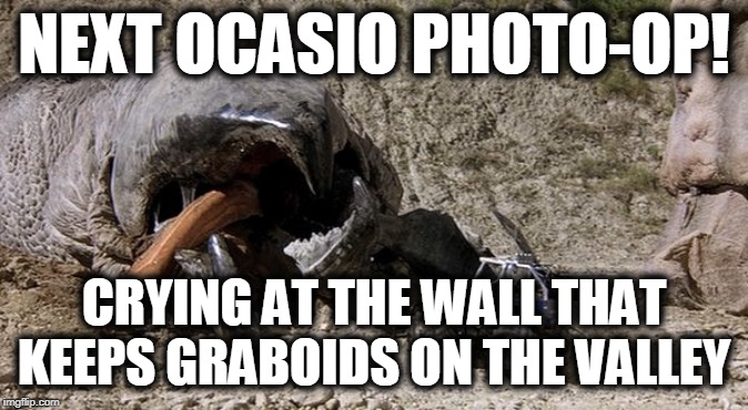 Ocasio, against Graboid wall! | NEXT OCASIO PHOTO-OP! CRYING AT THE WALL THAT KEEPS GRABOIDS ON THE VALLEY | image tagged in stupid liberals,crazy alexandria ocasio-cortez,idiot millenials,crazy democrats | made w/ Imgflip meme maker