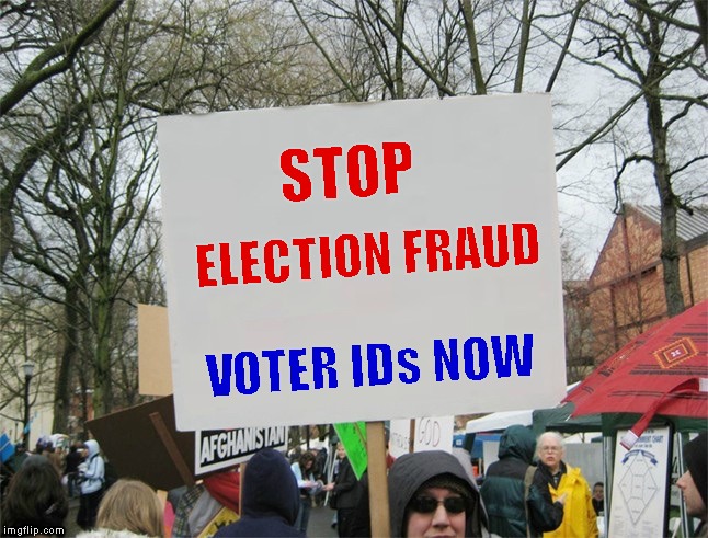 Blank protest sign | STOP VOTER IDs NOW ELECTION FRAUD | image tagged in blank protest sign | made w/ Imgflip meme maker