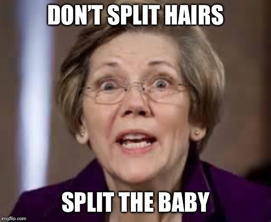 Full Retard Senator Elizabeth Warren | DON’T SPLIT HAIRS SPLIT THE BABY | image tagged in full retard senator elizabeth warren | made w/ Imgflip meme maker