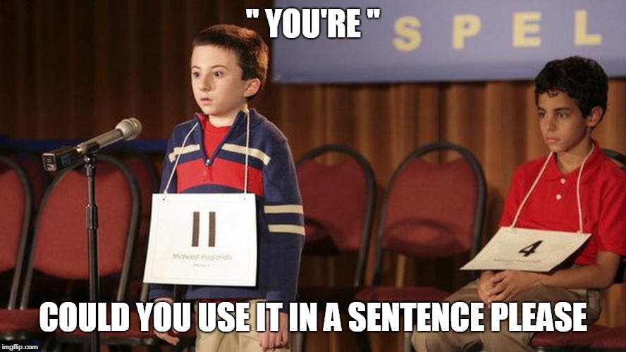 spelling bee | " YOU'RE " COULD YOU USE IT IN A SENTENCE PLEASE | image tagged in spelling bee | made w/ Imgflip meme maker