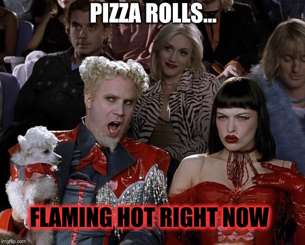 So Hot Right Now | FLAMING HOT RIGHT NOW PIZZA ROLLS... | image tagged in so hot right now | made w/ Imgflip meme maker