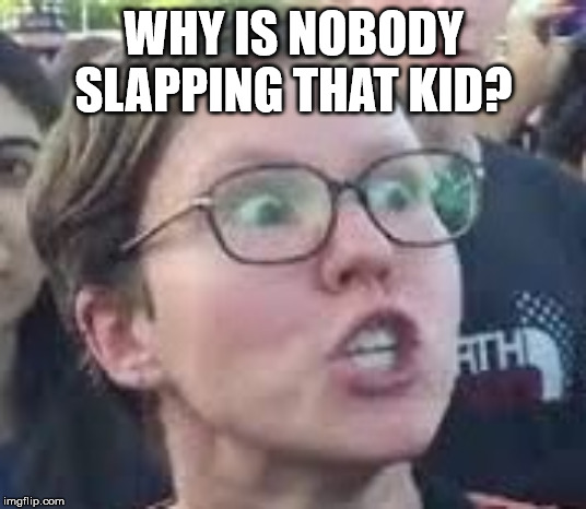 SJW | WHY IS NOBODY SLAPPING THAT KID? | image tagged in sjw | made w/ Imgflip meme maker