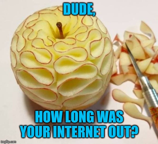 Or you could read a book | DUDE, HOW LONG WAS YOUR INTERNET OUT? | image tagged in fantastic apple | made w/ Imgflip meme maker