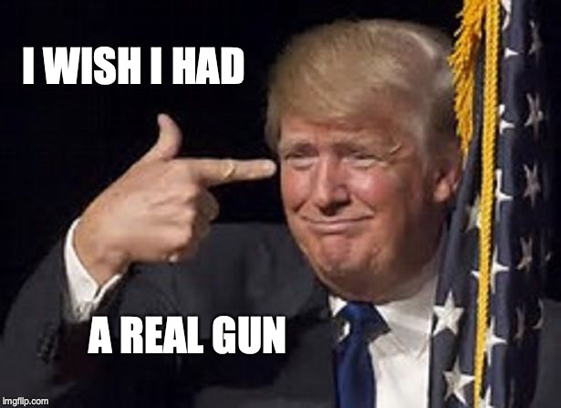 trump finally gets it | I WISH I HAD; A REAL GUN | image tagged in trump finally gets it | made w/ Imgflip meme maker