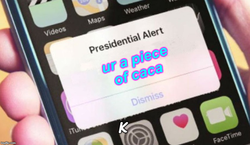 Presidential Alert Meme | ur a piece
of caca; K | image tagged in memes,presidential alert | made w/ Imgflip meme maker