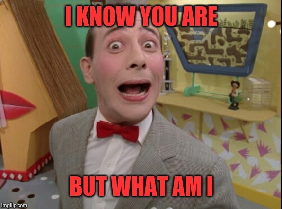 Peewee Herman secret word of the day | I KNOW YOU ARE BUT WHAT AM I | image tagged in peewee herman secret word of the day | made w/ Imgflip meme maker