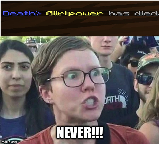 Triggered Liberal playing Minecraft | NEVER!!! | image tagged in triggered liberal,minecraft,video games | made w/ Imgflip meme maker