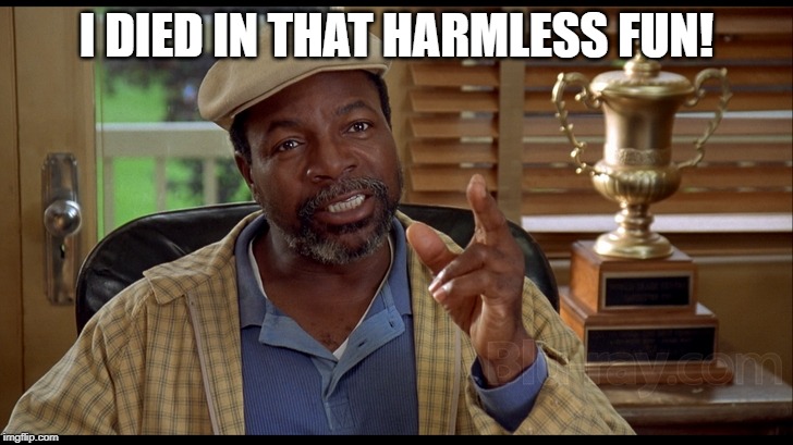 Chubbs Peterson | I DIED IN THAT HARMLESS FUN! | image tagged in chubbs peterson | made w/ Imgflip meme maker