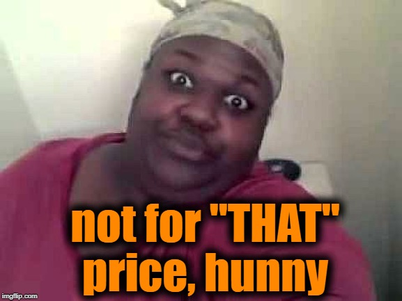 Black woman | not for "THAT" price, hunny | image tagged in black woman | made w/ Imgflip meme maker