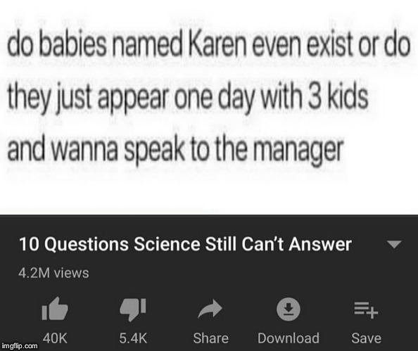 my mind hurts to think about this | image tagged in karen,top 10,questions,riddle | made w/ Imgflip meme maker