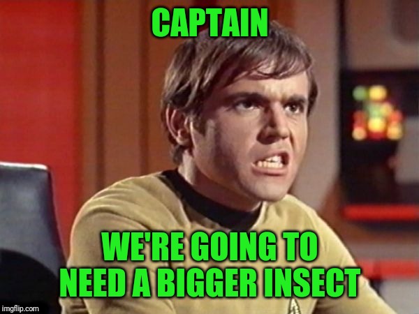 Chekov | CAPTAIN WE'RE GOING TO NEED A BIGGER INSECT | image tagged in chekov | made w/ Imgflip meme maker