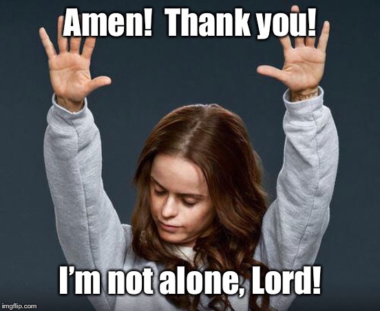 Praise the lord | Amen!  Thank you! I’m not alone, Lord! | image tagged in praise the lord | made w/ Imgflip meme maker