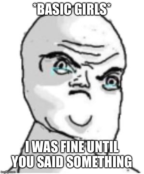 Not Okay Rage Face Meme | *BASIC GIRLS*; I WAS FINE UNTIL YOU SAID SOMETHING | image tagged in memes,not okay rage face | made w/ Imgflip meme maker