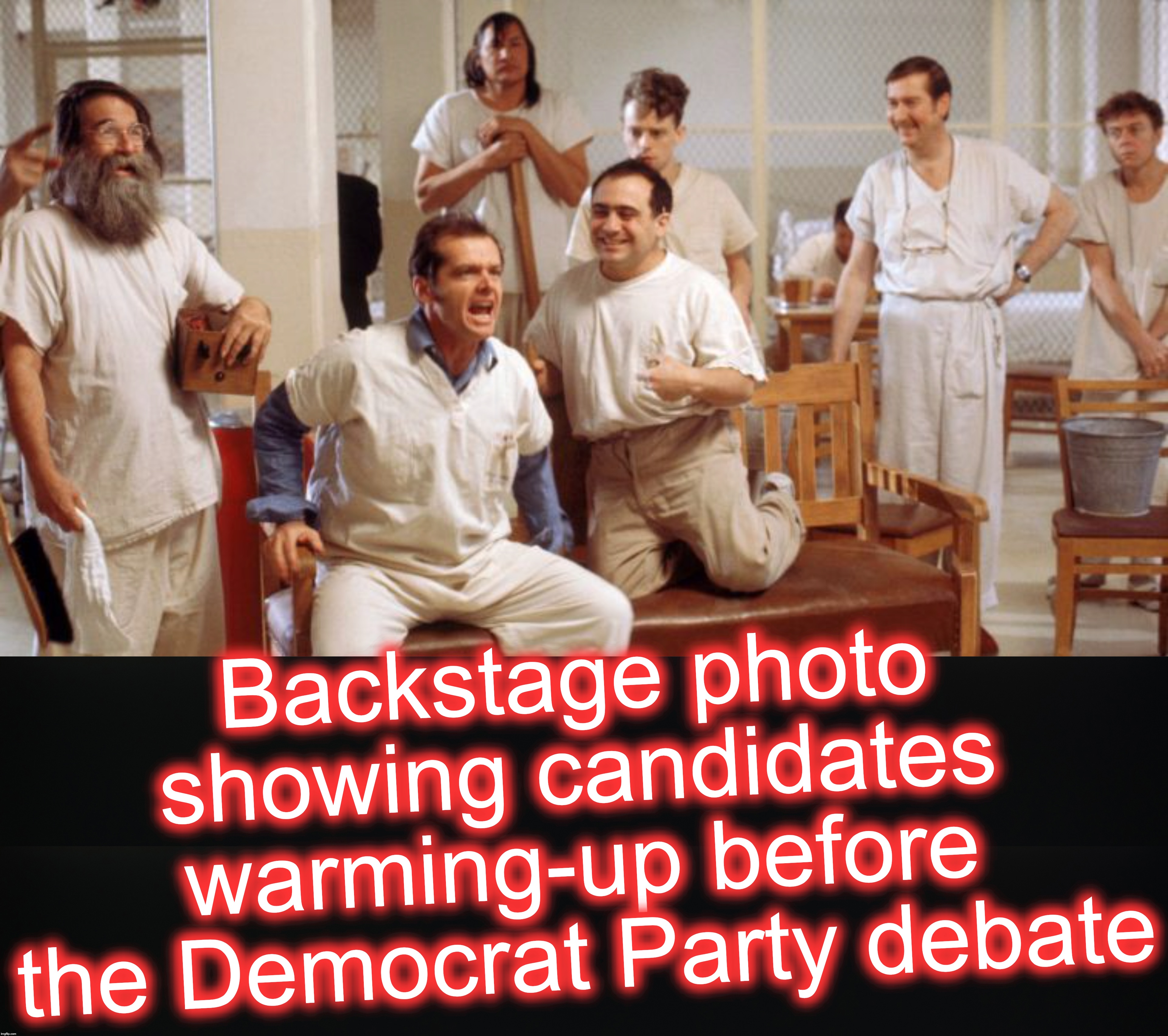Backstage photo showing candidates warming-up before the Democrat Party debate | image tagged in democrat debate | made w/ Imgflip meme maker