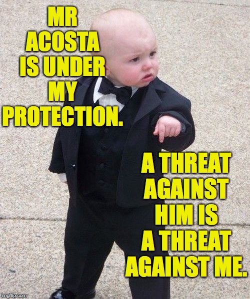 Baby Godfather Meme | MR ACOSTA IS UNDER MY PROTECTION. A THREAT AGAINST HIM IS A THREAT AGAINST ME. | image tagged in memes,baby godfather | made w/ Imgflip meme maker