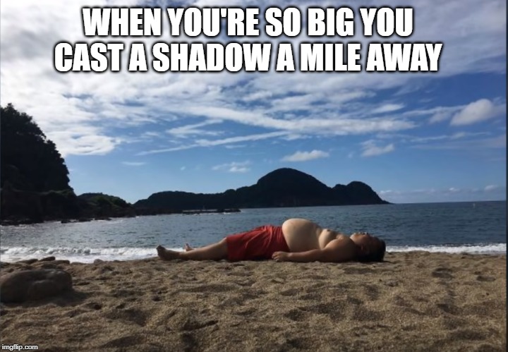 You'll have to move, the tide's waiting to come in | WHEN YOU'RE SO BIG YOU CAST A SHADOW A MILE AWAY | image tagged in shadow,big man | made w/ Imgflip meme maker