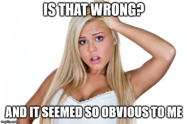 Dumb Blonde | IS THAT WRONG? AND IT SEEMED SO OBVIOUS TO ME | image tagged in dumb blonde | made w/ Imgflip meme maker