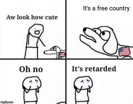 Oh no, it's retarded (template) | It's a free country; 🇺🇸; 🇺🇸 | image tagged in oh no it's retarded template | made w/ Imgflip meme maker