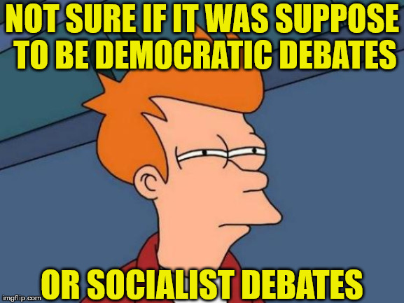 Didn't See Any Democrats | NOT SURE IF IT WAS SUPPOSE  TO BE DEMOCRATIC DEBATES; OR SOCIALIST DEBATES | image tagged in memes,futurama fry,democrat debate,socialists,not sure if,see | made w/ Imgflip meme maker