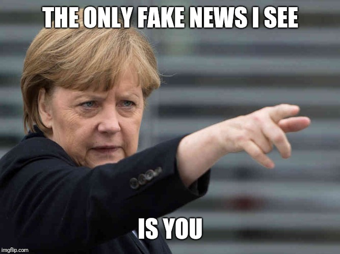 Merkel: Das wird Verboten! | THE ONLY FAKE NEWS I SEE IS YOU | image tagged in merkel das wird verboten | made w/ Imgflip meme maker