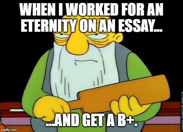 That's a paddlin' Meme | WHEN I WORKED FOR AN ETERNITY ON AN ESSAY... ...AND GET A B+. | image tagged in memes,that's a paddlin' | made w/ Imgflip meme maker