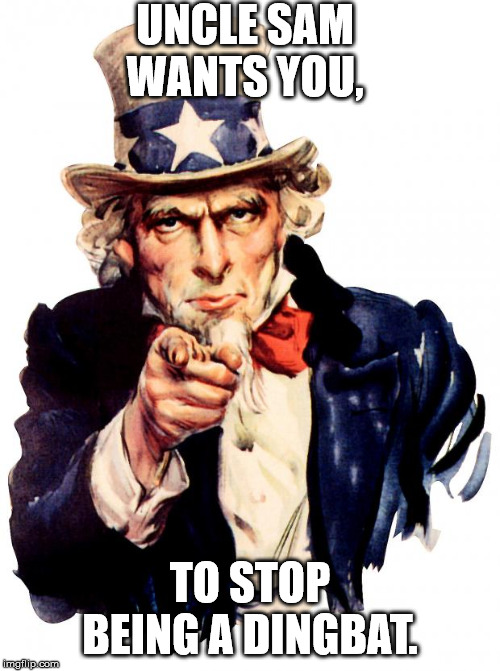 Its easy to be hard, its hard to be smart. | UNCLE SAM WANTS YOU, TO STOP BEING A DINGBAT. | image tagged in memes,uncle sam,dingbat | made w/ Imgflip meme maker