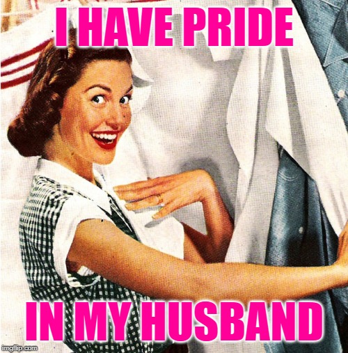 Sassy Housewife Pride | I HAVE PRIDE; IN MY HUSBAND | image tagged in housewife,humor,funny memes,pride,women,sassy | made w/ Imgflip meme maker